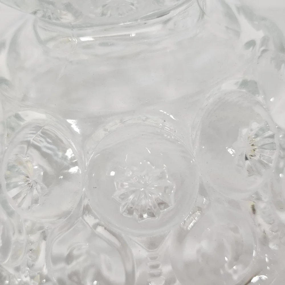 Vintage L.E. Smith Moon And Stars Clear Glass Pedestal Bowl Scalloped Edge 7